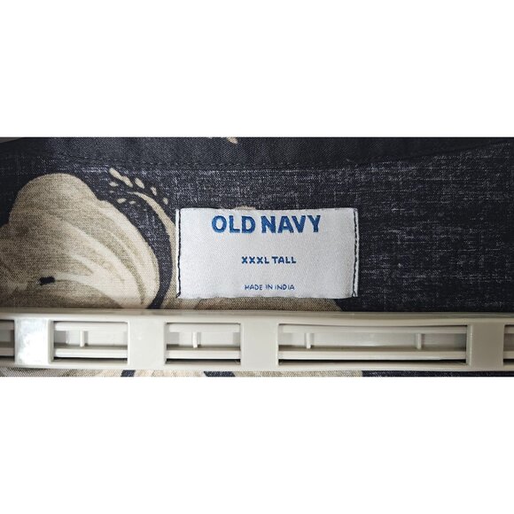 Old Navy Men's XXXL Tall Black Floral Button-Up Short Sleeve Shirt, - Picture 2 of 8